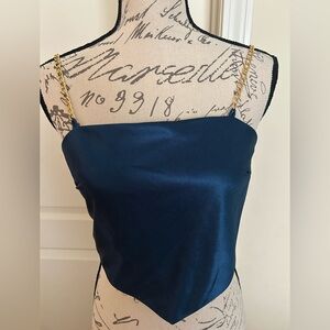 Gold and Blue Asymmetrical Backless Crop Top